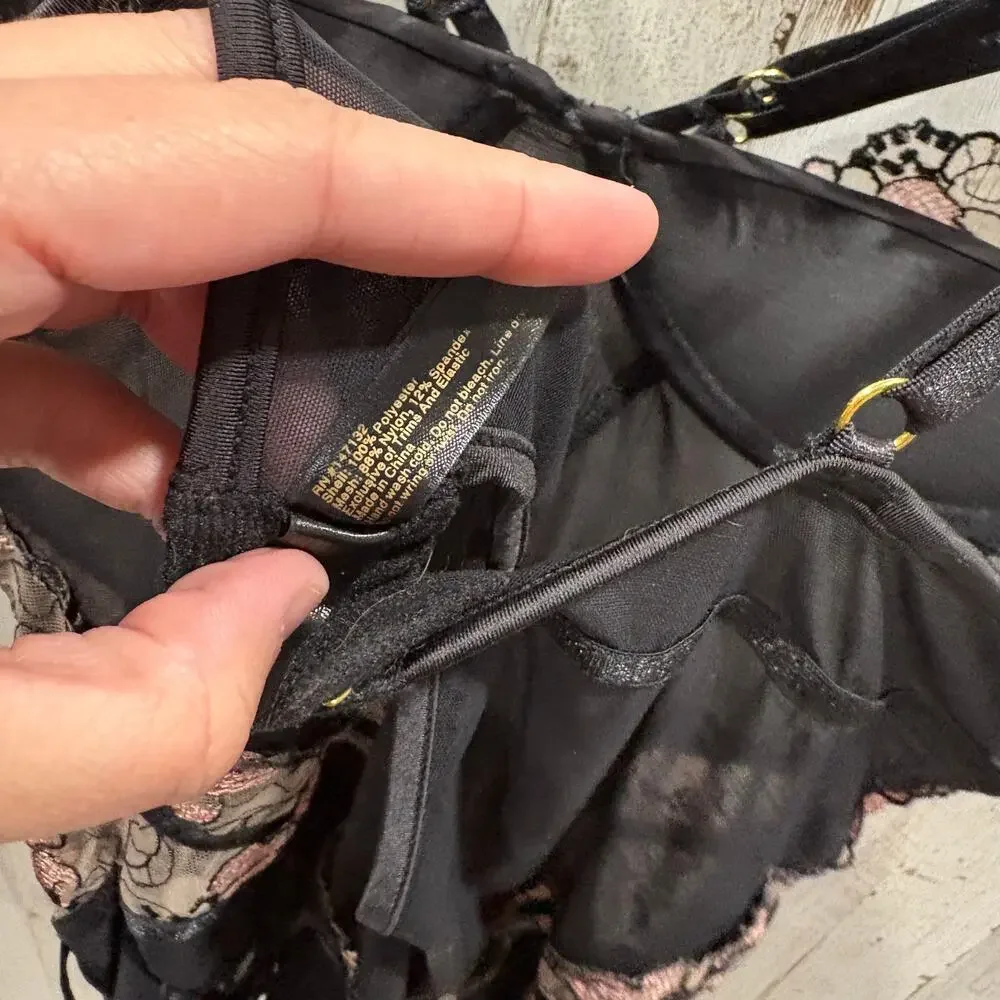 House of Desire Nova Blacklight Lace Chemise In Black  Floral Lingerie Large - Picture 6 of 9